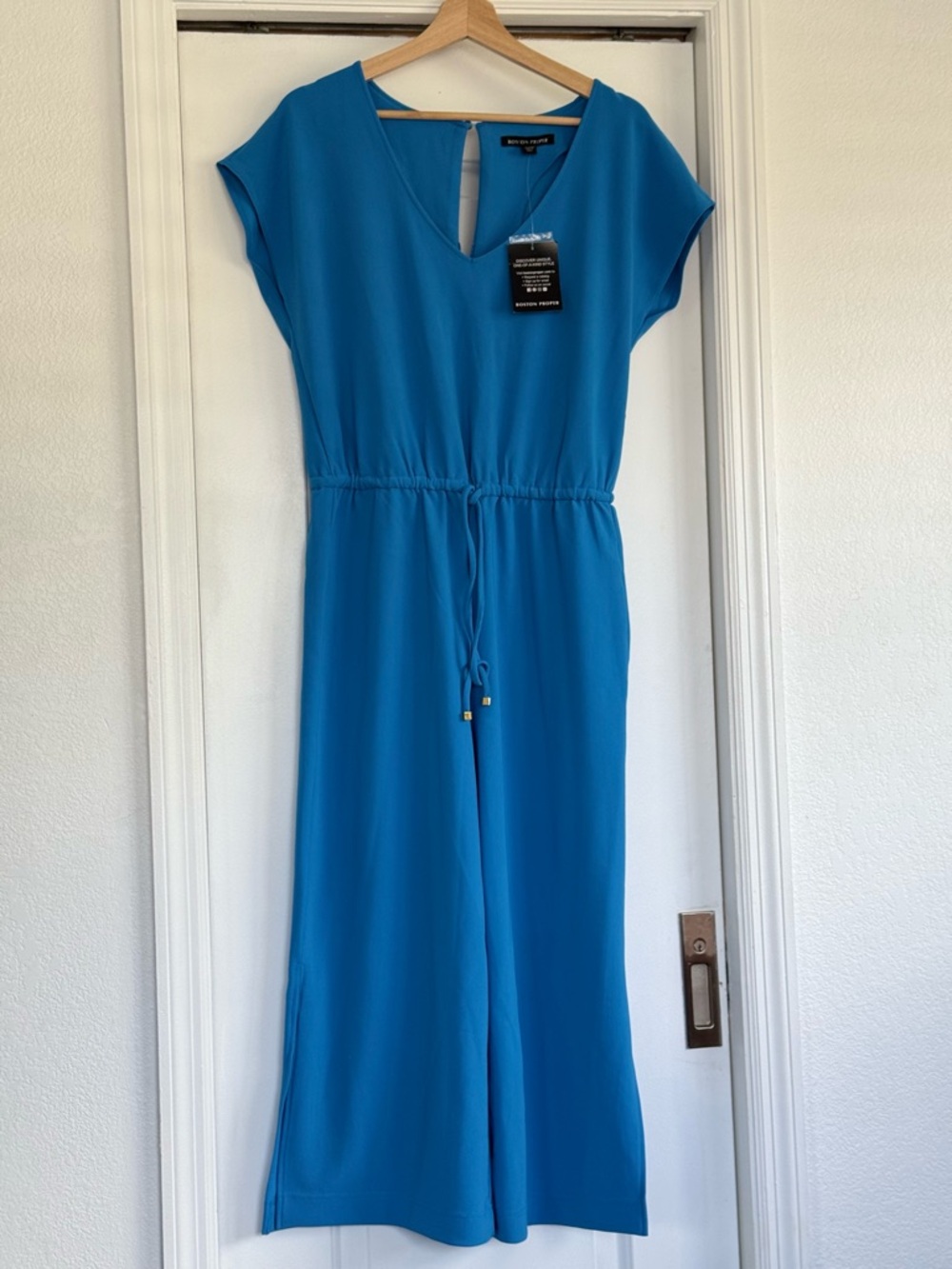 Boston Proper Bright Blue V-Neck Jumpsuit wide legs